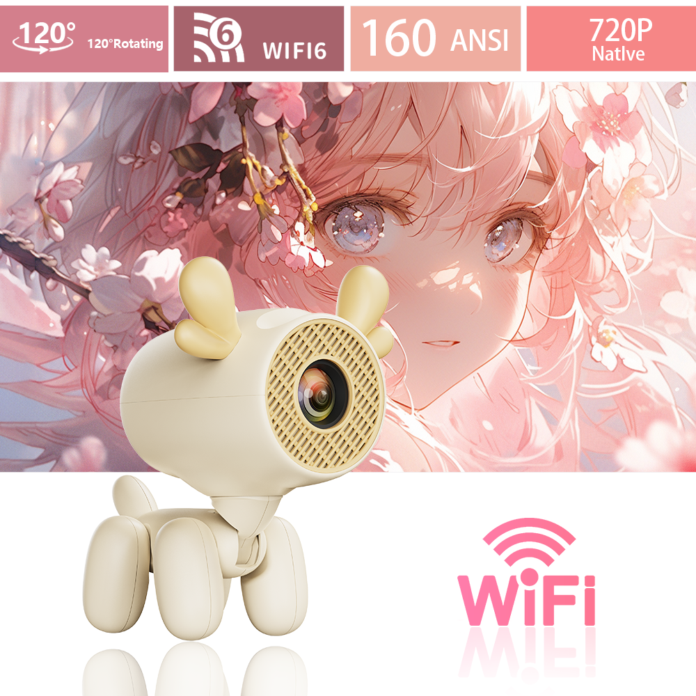 JY320LI projector with a cute puppy-inspired design, featuring WiFi 6, 720P native resolution, and 120° rotating lens for kids' entertainment
Copy
Summarize
Delete
Y320LI Projector like puppy, Please write the Name for image and SEO ALt Text for this image, write the Diffferent name and alt text for this iamge