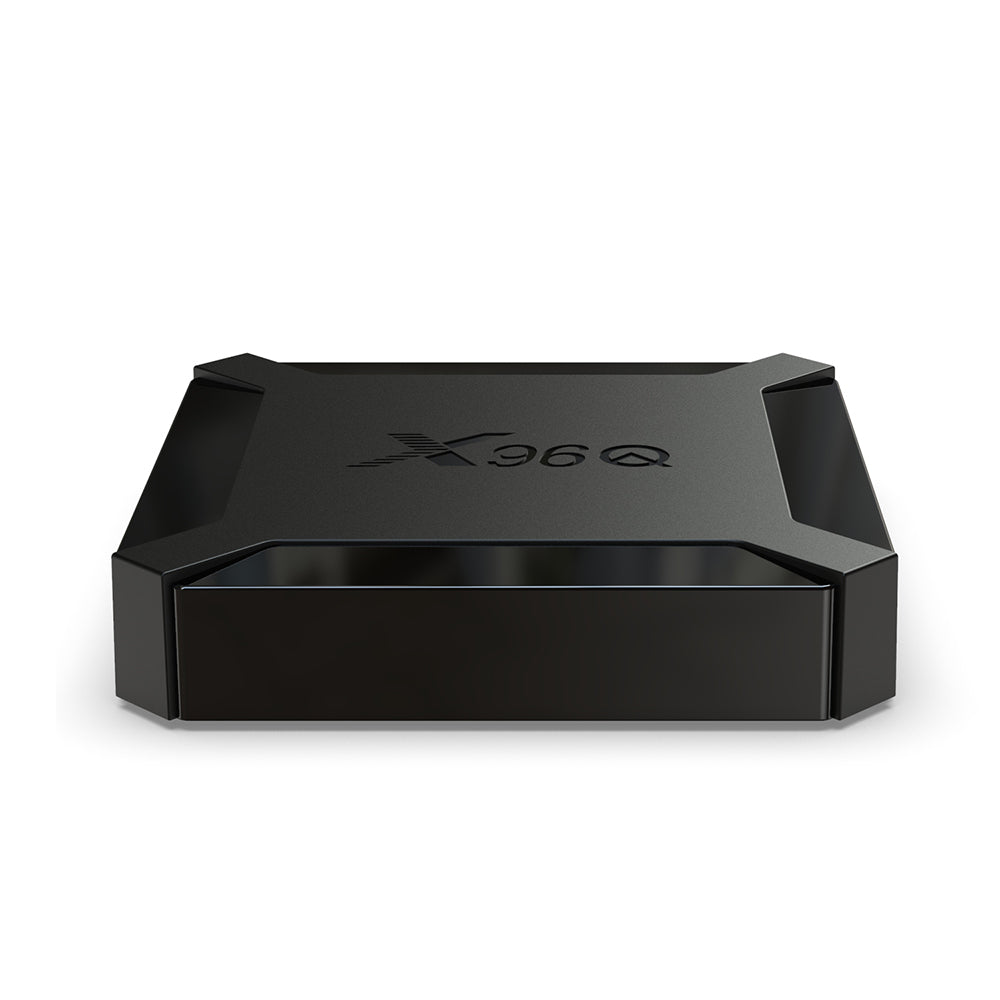 Front view of the X96Q black  with a modern, angular design for smart home entertainment systems.