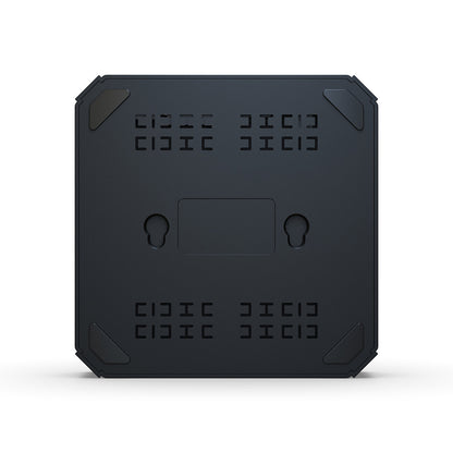 Bottom view of X96Q showing ventilation slots and wall-mount holes for efficient cooling and flexible installation.